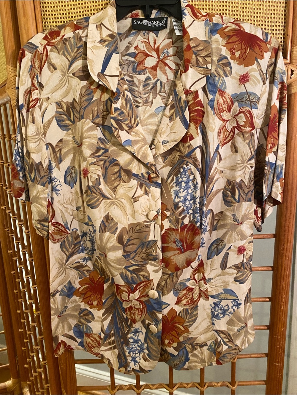 Sag Harbor Cream Floral Button-Front Top with Rust & Blue Accents